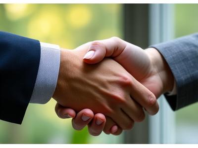 Two hands shaking in a gesture of partnership, symbolizing client-centered success and trust.