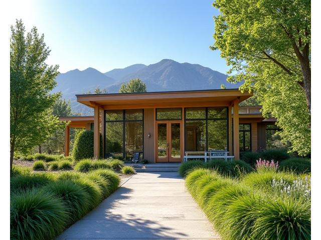 Exterior view of VitalaGrove's wellness center in Boulder, Colorado, with natural landscaping and welcoming entrance.