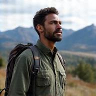 David R., 52, from Boulder, hiking in the mountains with a thoughtful expression.