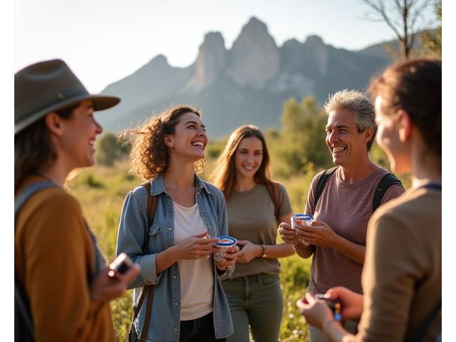 Diverse group of adults engaged in mindful outdoor activities in Boulder, like walking or yoga