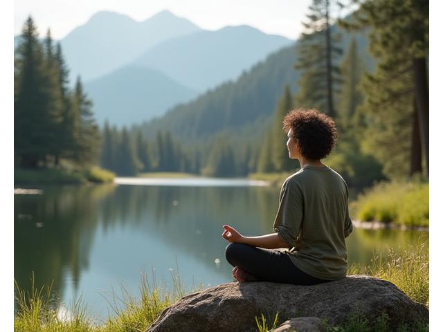 Person meditating peacefully outdoors in nature
