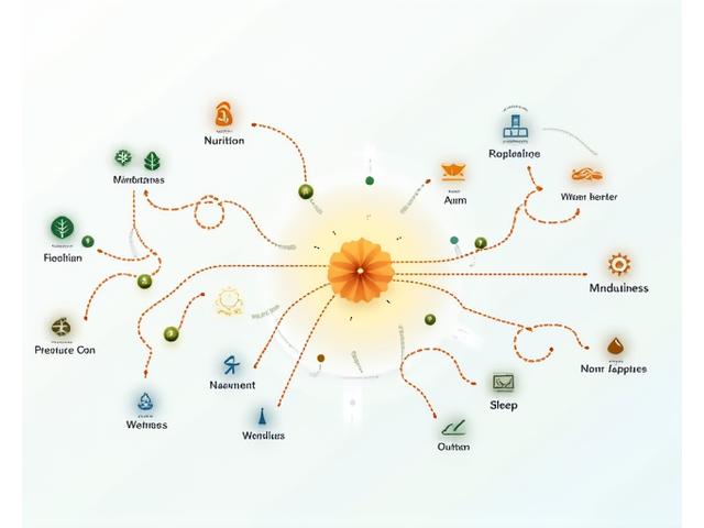 Abstract flowchart visualizing the process of a personalized wellness program creation, showing inputs and customized outputs with organic shapes.
