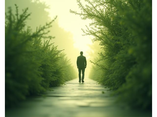 A person confidently walking on a path while a complex, thorny vine (representing health issues) withers behind them, illustrating prevention and cost savings.