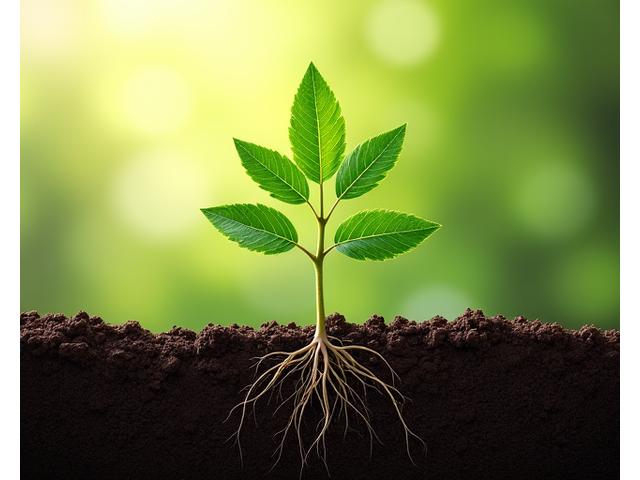 A lush, vibrant green plant with strong roots emerging from healthy soil, symbolizing a robust immune system nurtured by lifestyle choices.