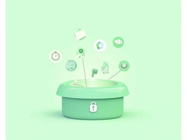 Illustration of various data points entering a secure digital vault, representing VitalaGrove's careful collection and usage of user information.