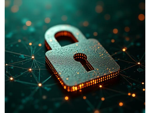 Close-up of a digital padlock icon superimposed over a network of interconnected lines, representing strong encryption and network security measures.