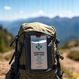 Electrolyte drink mix with a mountain hiker in the background