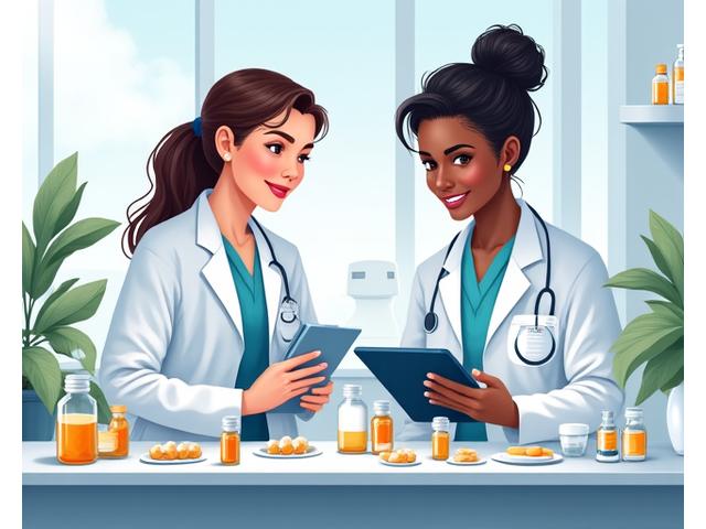 Illustration of wellness experts reviewing products with scientific instruments and checklists.