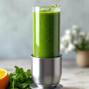 Compact personal blender with a green smoothie