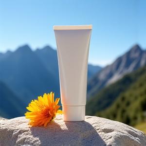 Natural mineral sunscreen with a mountain backdrop