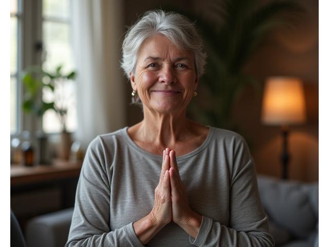 Person meditating peacefully at dusk with a soft glow, symbolizing calm before sleep